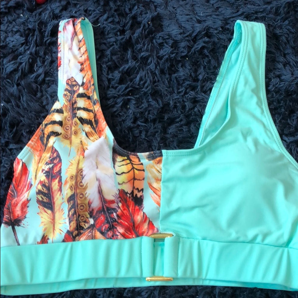 Mint and feather bathing suit top